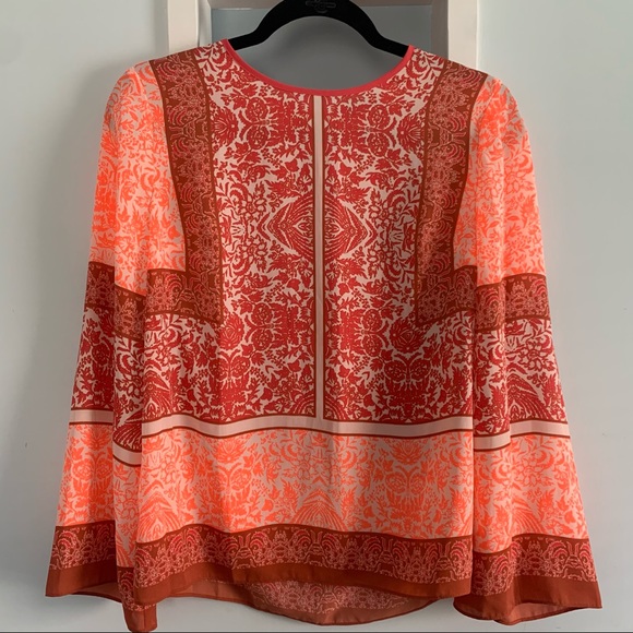 Vince Camuto Pink & Coral Sheer Patterned Blouse Shirt | Size XS | Never Worn - Picture 1 of 4